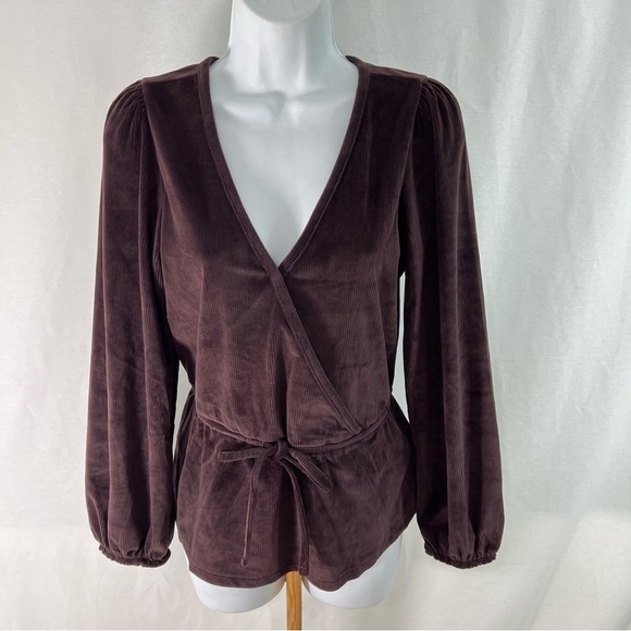 Madewell Corduroy Fuji Wrap Front Tie Brown Raisin S - Picture 2 of 13